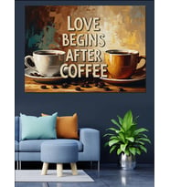 Love Begins After Coffee Yazısı Dekoratif Kanvas - Mdf Ahşap Tablo