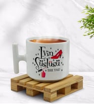 BK Gift Kişiye Özel Evin Süslüsü Tasarımlı T Kulplu Beyaz Middle Kupa Bardak-2
