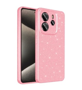 Coverzone Xiaomi Redmi Note 14 ile uyumlu Z-Jelly K?l?f Kamera Korumal? Simli I??lt?l? Renkli Parlak Silikon Kapak - A�?k Pembe