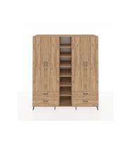 Kronos Dolap 12 Raflı 4 Çekmeceli 2 Askılı 220x59x243 Çam-Çam/Çam