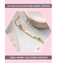 Sahi Aksesuar 14 Ayar Altın Kaplama İsimli Pembe Taşlı Bebek Künyesi BEZYI416