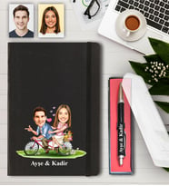Kişiye Özel Bisikletli Çift Karikatürlü Defter ve Kalem
