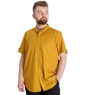 Mode XL Büyük Beden Erkek Gömlek Gabardin Kısa Kol Tek Cep 23302 Hardal