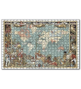 Cakapuzzle Dünya Haritası ve Bazı Halklar 1886 Yılı Puzzle Yapboz MDF (Ahşap) (120 Parça)