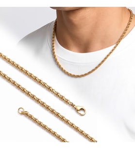 Premium Parlak ve Şık Hasır Örgü Erkek 316L Çelik Kolye 4mm 55cm 3183ECK035 - Gold Renk