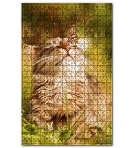 Cakapuzzle Sevimli Kedi ve Burnundaki Kelebek Puzzle Yapboz MDF (Ahşap) (120 Parça)