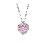 Swarovski Zirconia Sevginin Rengi Pink Kadın Kolye  925K Gerçek Gümüş (Gümüş Gri)