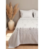 Açık Gri Willow Breeze Desen Çift Kişilik Yatak Örtüsü Takımı 3 Parça Uyku & Çeyiz Seti