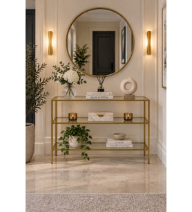 Teknor Şeffaf Camlı Gold Metal Salon Konsol Ünitesi 100cm