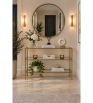 Teknor Şeffaf Camlı Gold Metal Salon Konsol Ünitesi 100cm