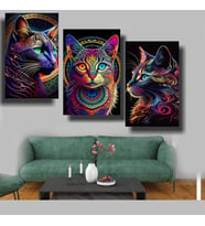 3 LÜ TASARIM MANDALA DESENLİ KEDİLER Ev Duvar Salon Güzellik Salonu Ofis Dükkan Dekarasyon Kanvas Tablo (Çok Renkli)