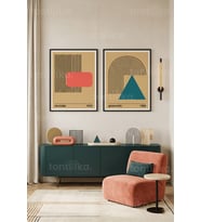 Geometrik Sanat 2'li Ahşap Çerçeveli Tablo Seti