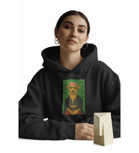 Frida Kahlo Esintili Köpek Baskılı Siyah Hoodie – 3 İplik Şardonlu Unisex Kapüşonlu Sweatshirt