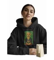 Frida Kahlo Esintili Köpek Baskılı Siyah Hoodie – 3 İplik Şardonlu Unisex Kapüşonlu Sweatshirt