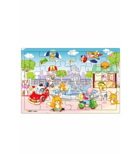 Sevimli Hayvanlar Şehirde  3-9 Yaş için 24 Parçalı Ahşap Puzzle Yapboz