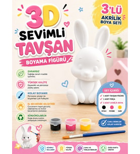 Haydi Dekor 3D Sevimli Tavşan Boyama Figürü Seti – Çocuklar Için Akrilik Boya ve Fırçalı Eğitici Hobi Aktivite Oyuncağı – El Boyama Dekoratif Tavşan Figür