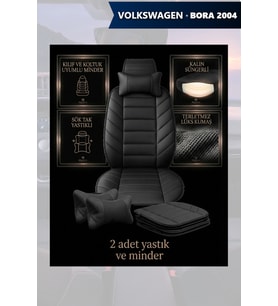 volkswagen bora 2004 Koltuk ve Kılıf uyumlu Yastık Minder Siyah Lüks 2 Minder 2 Yastık
