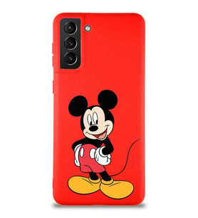 Samsung Galaxy S21 Plus Soft Premier Kapak Mickey Mouse-E Tasarımlı Silikon Kılıf - Kırmızı (Şeffaf)