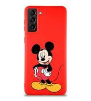 Samsung Galaxy S21 Plus Soft Premier Kapak Mickey Mouse-E Tasarımlı Silikon Kılıf - Kırmızı (Şeffaf)