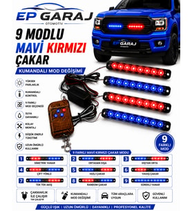 ÜNİVERSAL BÜTÜN ARAÇLARA UYUMLU 9 MODLU MAVİ ÇAKAR LAMBA SETİ