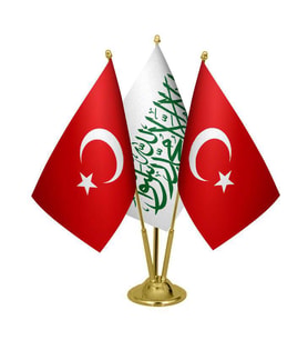 Masa Üstü Beyaz Kelimei Tevhid Bayrağı Türk Bayrağı Üçlü Pirinç Direk Masa Bayrak Seti