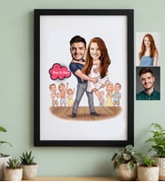 Kişiye Özel Karikatürlü Dans Eden Sevgililer Siyah Çerçeve Sevgililer Günü Hediyesi