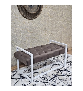 Beyaz Boyalı Metal 80 cm Puf Bench - Antre Puf - Hol Bench - Puf - Oturak - Bench Kahverengi Renk 90 x 45 Boyut/Ebat (Çok Renkli)