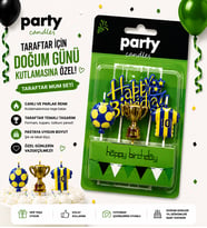 Taraftar Temalı Doğum Günü Pasta Süsü Mum Seti Futbol Konsepti