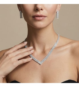 Valmont Accessories Işıltılı V Su Yolu Kolye ve Küpe Takı Seti - Düğün, Kına, Nişan, Gelin Aksesuarı