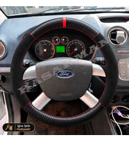 Ford Focus Dikme Direksiyon Kılıfı Alcantara Süet Mat Karbon Kırmızı Yüzük ve Dikiş Trend-Style-Ghia-Titanium 2004-2011
