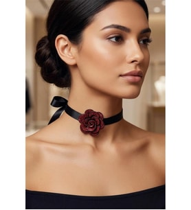 PARLAK TAŞLI ÇİÇEK CHOKER KOLYE
