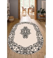 Dijital Baskılı Kaymaz Taban Yıkanabilir Oval Salon Halısı Mutfak Halısı Yolluk NDO-SD-623 (Krem)
