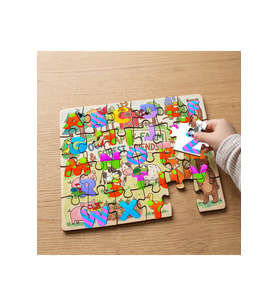Renkli Alfabe ve Hayvanlar Tasarımlı 24 Parça Ahşap Çocuk Puzzle MPK0906