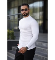 Erkek Yarım Boğazlı Triko Kazak (Beyaz)