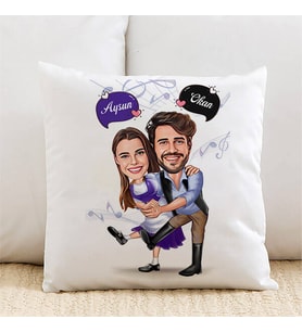 Kişiye Özel Karikatürlü Dans Seven Çiftler Yastık