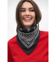Kadın Etnik Desenli %100 Pamuk Bandana Fular Çok Amaçlı Saç Boyun Bilek Aksesuar (Siyah)