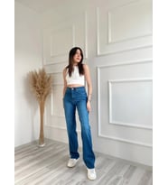 Kadın Geniş Palazzo Kot Pantolon Mavi