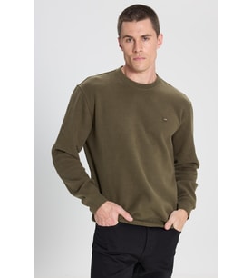 Selanik Bisiklet Yaka Sweatshirt Khaki