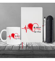 Kişiye Özel  Uv Spotify Kodlu Bizim Şarkımız Baskılı Kalpli  Beyaz Defter ( Kırmızı Kenar ) & Beyaz Tükenmez Kalem ve Kupa