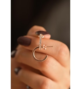Zirkon Taşlı Rose Halka Model Çivili Gümüş Küpe (O)