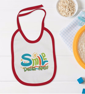 BK Kids Kişiye Özel Smile Tasarımlı Kırmızı Bebek Mama Önlüğü-1