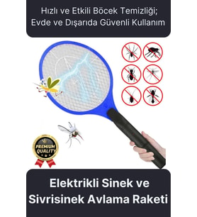 Premium Uv Işıklı Şarjlı Elektrikli Sinek Sivrisinek Böcek ve Haşere Kovucu Öldürücü Avlama Raketi