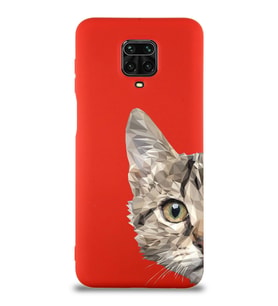 Xiaomi Redmi Note 9s Uyumlu Lansman Kılıf Catface Tasarımlı İçi Kadife Kapak-Kırmızı (Şeffaf)