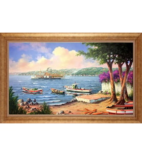 Çerçeveli Paspartulu Manzara Tablo bm1164 (Gold)