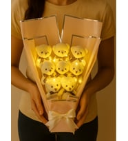 Led Işıklı Beyaz Renk Peluş Ayıcık Buketi Büyük Boy 8 Adet Peluş Ayıcık Eşe Arkadaşa Sevgiliye Hediye Anneler Günü