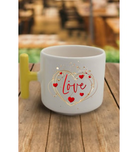 Sarı Kulp Love Sevgililer Günü Tasarımlı Fincan Modeli