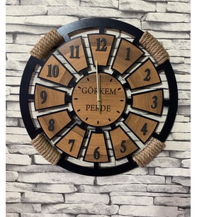 Kişiye Özel Halatlı Dekoratif Ahşap Duvar Saati 40 cm