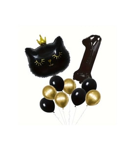 SİYAH KEDİ YAŞ BALONLU BALON SET