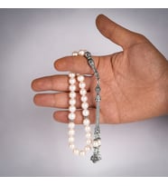 RevSilver 925 Ayar Gümüş Püsküllü Doğal Inci Taşı 33 Lü Erkek Tespih