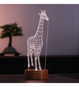 Zürafa Figürlü Dekoratif Hediye Led Masa Lambası 7 Işık Rengi Ahşap Taban (Karışık)